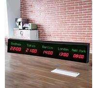 MhWrughts Horloge Mondiale, Horloge Murale Couleur, Grande Horloge numérique LED, fuseaux horaires 3/4/5 Villes, Heure Mondiale, intérieur, Plusieurs fuseaux horaires, pour l'école,2-Red&green-5City
