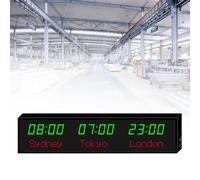 MhWrughts Horloge Mondiale, Horloge Murale Couleur, Grande Horloge numérique LED, fuseaux horaires 3/4/5 Villes, Heure Mondiale, intérieur, Plusieurs fuseaux horaires, pour l'école,1-Green&red-3City