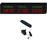 MhWrughts Horloge Mondiale, Horloge Murale Couleur, Grande Horloge numérique LED, fuseaux horaires 3/4/5 Villes, Heure Mondiale, intérieur, Plusieurs fuseaux horaires, pour l'école,2-Red&green-3City