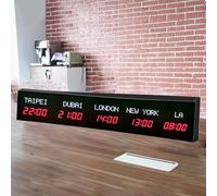 MhWrughts Horloge Mondiale, Horloge Murale Couleur, Grande Horloge numérique LED, fuseaux horaires 3/4/5 Villes, Heure Mondiale, intérieur, Plusieurs fuseaux horaires, pour l'école,2-Red&white-5City