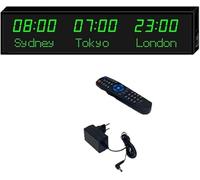 MhWrughts Horloge Mondiale, Horloge Murale Couleur, Grande Horloge numérique LED, fuseaux horaires 3/4/5 Villes, Heure Mondiale, intérieur, Plusieurs fuseaux horaires, pour l'école,1-allgreen-3City