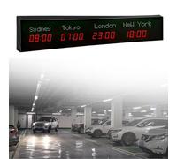 MhWrughts Horloge Mondiale, Horloge numérique Multi-fuseaux horaires, Horloge Mondiale régionale Murale, Ville modifiable, pour hôtels, Maisons d'hôtes, aéroports, Halls,2-Red&white-4City