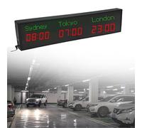 MhWrughts Horloge Mondiale, Horloge numérique Multi-fuseaux horaires, Horloge Mondiale régionale Murale, Ville modifiable, pour hôtels, Maisons d'hôtes, aéroports, Halls,2-Red&green-3City