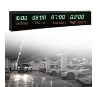 MhWrughts Horloge Mondiale, Horloge numérique Multi-fuseaux horaires, Horloge Mondiale régionale Murale, Ville modifiable, pour hôtels, Maisons d'hôtes, aéroports, Halls,1-Green&white-4City