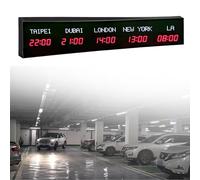 MhWrughts Horloge Mondiale, Horloge numérique Multi-fuseaux horaires, Horloge Mondiale régionale Murale, Ville modifiable, pour hôtels, Maisons d'hôtes, aéroports, Halls,2-Red&white-5City