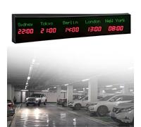 MhWrughts Horloge Mondiale, Horloge numérique Multi-fuseaux horaires, Horloge Mondiale régionale Murale, Ville modifiable, pour hôtels, Maisons d'hôtes, aéroports, Halls,2-Red&green-5City