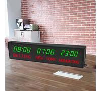 MhWrughts Horloge Murale numérique à LED avec télécommande, Fuseau horaire, Ville modifiable, 3 Niveaux de luminosité, pour Bureau, Maison, Salon, école,1-Green&red-3City