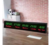 MhWrughts Horloge Murale numérique à LED avec télécommande, Fuseau horaire, Ville modifiable, 3 Niveaux de luminosité, pour Bureau, Maison, Salon, école,1-Green&red-5City