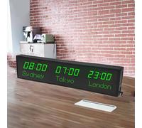 MhWrughts Horloge Murale numérique à LED avec télécommande, Fuseau horaire, Ville modifiable, 3 Niveaux de luminosité, pour Bureau, Maison, Salon, école,1-allgreen-3City