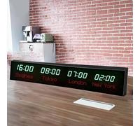 MhWrughts Horloge Murale numérique à LED avec télécommande, Fuseau horaire, Ville modifiable, 3 Niveaux de luminosité, pour Bureau, Maison, Salon, école,1-Green&red-4City