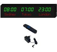 MhWrughts Horloge Murale numérique, Horloge Mondiale, Horloge Murale numérique LED, Horloge Murale d'intérieur Multi-fuseaux horaires, Couleur pour Bureau/Maison/Salon/école,1-Green&red-3City