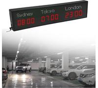 MhWrughts Horloge Murale numérique, Horloge Mondiale, Horloge Murale numérique LED, Horloge Murale d'intérieur Multi-fuseaux horaires, Couleur pour Bureau/Maison/Salon/école,2-Red&white-3City