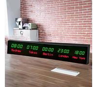 MhWrughts Horloge Murale Universelle avec fuseaux horaires, Couleur, avec télécommande, réglage de la luminosité sur 3 Niveaux, Ville modifiable, pour Chambres d'hôtes et aéroports,1-Green&red-5City