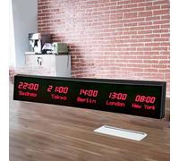 MhWrughts Horloge Murale Universelle avec fuseaux horaires, Couleur, avec télécommande, réglage de la luminosité sur 3 Niveaux, Ville modifiable, pour Chambres d'hôtes et aéroports,1-allred-5City