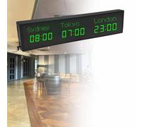 MhWrughts Horloge Universelle à LED, Horloge numérique Multi-fuseaux horaires, nom de la Ville et Heure modifiables par Vos Soins, adaptée aux écoles, parkings et hôpitaux,2-allgreen-3City