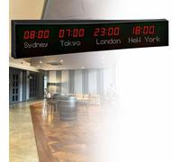 MhWrughts Horloge Universelle à LED, Horloge numérique Multi-fuseaux horaires, nom de la Ville et Heure modifiables par Vos Soins, adaptée aux écoles, parkings et hôpitaux,1-Red&white-4City