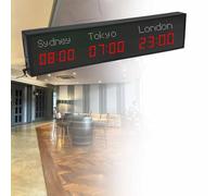 MhWrughts Horloge Universelle à LED, Horloge numérique Multi-fuseaux horaires, nom de la Ville et Heure modifiables par Vos Soins, adaptée aux écoles, parkings et hôpitaux,2-Red&white-3City