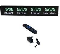 MhWrughts Horloge Universelle à LED, Horloge numérique Multi-fuseaux horaires, nom de la Ville et Heure modifiables par Vos Soins, adaptée aux écoles, parkings et hôpitaux,1-Green&white-4City