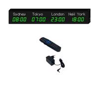 MhWrughts Horloge Universelle, Horloge numérique à LED Multi-fuseaux horaires-Horloge Universelle avec télécommande, Changement de Ville, 3 Niveaux de luminosité pour Les hôtels,2-Green&white-4City