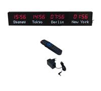 MhWrughts Horloge Universelle, Horloge numérique à LED Multi-fuseaux horaires-Horloge Universelle avec télécommande, Changement de Ville, 3 Niveaux de luminosité pour Les hôtels,1-Red&white-4City