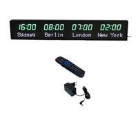 MhWrughts Horloge Universelle, Horloge numérique à LED Multi-fuseaux horaires-Horloge Universelle avec télécommande, Changement de Ville, 3 Niveaux de luminosité pour Les hôtels,1-Green&white-4City