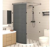 MHXZKHL Ensemble Rideau De Douche Pliable, avec Tringle en L Et Barrière Anti-éclaboussures d'angle, Conception à Succion Magnétique, pour Petites Salles De Bains(X85-90×Y85-90,Gray+Chrome)