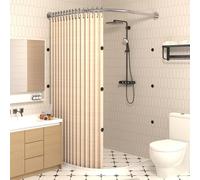 MHXZKHL Ensemble Rideau De Douche Pliable, avec Tringle en L Et Barrière Anti-éclaboussures d'angle, Conception à Succion Magnétique, pour Petites Salles De Bains(X70-85×Y90-100,Beige+Chrome)