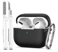 MHYALUDO Compatible avec AirPods Pro Case（2019）, Coque Compatible avec AirPods Pro en Silicone Souple Anti-Chute de qualité Les Chocs avec Porte-clés et kit de Nettoyage,Noir