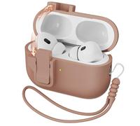MHYALUDO Compatible avec étui AirPods Pro 2nd Generation Case Cover, Silicone Liquide Auto Pop-Up Anti-Chute Qualité Militaire Souple pour AirPods Pro avec Lanière, LED Frontale Visible, Thé au Lait
