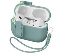MHYALUDO Compatible avec étui AirPods Pro 2nd Generation Case Cover, Silicone Liquide Auto Pop-Up Anti-Chute Qualité Militaire Souple pour AirPods Pro avec Lanière, LED Frontale Visible, Vert Pin