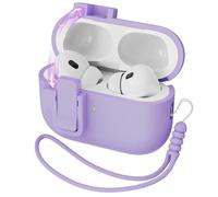MHYALUDO Compatible avec étui AirPods Pro 2nd Generation Case Cover, Silicone Liquide Auto Pop-Up Anti-Chute Qualité Militaire Souple pour AirPods Pro avec Lanière, LED Frontale Visible, Violet Raisin