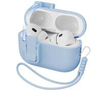 MHYALUDO Compatible avec étui AirPods Pro 2nd Generation Case Cover, Silicone Liquide Auto Pop-Up Anti-Chute Qualité Militaire Souple pour AirPods Pro avec Lanière, LED Frontale Visible, Bleu Ciel