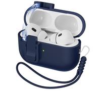 MHYALUDO Compatible avec étui AirPods Pro 2nd Generation Case Cover, Silicone Liquide Auto Pop-Up Anti-Chute Qualité Militaire Souple pour AirPods Pro avec Lanière, LED Frontale Visible, Bleu Nuit