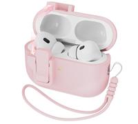 MHYALUDO Compatible avec étui AirPods Pro 2nd Generation Case Cover, Silicone Liquide Auto Pop-Up Anti-Chute Qualité Militaire Souple pour AirPods Pro avec Lanière, LED Frontale Visible, Rose