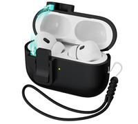 MHYALUDO Compatible avec étui AirPods Pro 2nd Generation Case Cover, Silicone Liquide Auto Pop-Up Anti-Chute Qualité Militaire Souple pour AirPods Pro avec Lanière, LED Frontale Visible, Noir