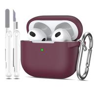 MHYALUDO Coque pour Airpods 3ème génération 2021, Coque de Protection en Silicone Souple pour Airpods 3 avec LED Visible à l'avant, avec Kit de Nettoyage,Vin Rouge