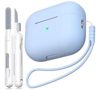 MHYALUDO Coque pour AirPods Pro 2e génération, Anti-Chute en Silicone Souple Absorbant Les Chocs, Coque pour AirPods Pro au Toucher avec Porte-clés et kit de Nettoyage,Bleu Ciel