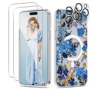 MHYALUDO Coque pour iPhone 15 Pro Max Compatible avec Magsafe, avec 2 Films de Protection d'écran, PC Rigide et TPU de qualité Militaire, résistant aux Chocs pour iPhone 15 Pro Max 6.7,Lys Bleu