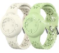 MHYALUDO Portable Lot de 2 Bracelets pour Apple Airtag, Bracelet en Silicone étanche avec Suivi GPS, Respirant Anti-Perte pour Airtag, Vert/Blanc