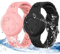 MHYALUDO Portable Lot de 2 Bracelets pour Apple Airtag, Bracelet en Silicone étanche avec Suivi GPS, Respirant Anti-Perte pour Airtag, Noir/Rose