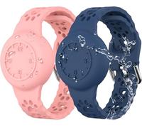 MHYALUDO Portable Lot de 2 Bracelets pour Apple Airtag, Bracelet en Silicone étanche avec Suivi GPS, Respirant Anti-Perte pour Airtag, Bleu Nuit/Rose
