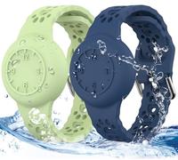 MHYALUDO Portable Lot de 2 Bracelets pour Apple Airtag, Bracelet en Silicone étanche avec Suivi GPS, Respirant Anti-Perte pour Airtag, Bleu Nuit/Vert