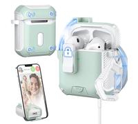 MHYALUDO pour AirPods 2/1 génération Coque, Compatible avec Magsafe, Verrouillage Auto magnétique, Port de Charge Anti-poussière et Conception de Support avec kit de Nettoyage, Blanc/Vert Menthe