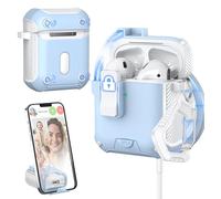 MHYALUDO pour AirPods 2/1 génération Coque, Compatible avec Magsafe, Verrouillage Auto magnétique, Port de Charge Anti-poussière et Conception de Support avec kit de Nettoyage,Blanc Neige/Bleu Ciel