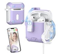 MHYALUDO pour AirPods 2/1 génération Coque, Compatible avec Magsafe, Verrouillage Auto magnétique, Port de Charge Anti-poussière et Conception de Support avec kit de Nettoyage,Blanc/Violet Raisin