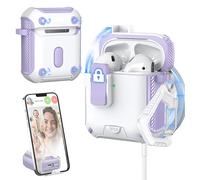 MHYALUDO pour AirPods 2/1 génération Coque, Compatible avec Magsafe, Verrouillage Auto magnétique, Port de Charge Anti-poussière et Conception de Support avec kit de Nettoyage,Violet Raisin/Blanc