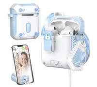 MHYALUDO pour AirPods 2/1 génération Coque, Compatible avec Magsafe, Verrouillage Auto magnétique, Port de Charge Anti-poussière et Conception de Support avec kit de Nettoyage,Bleu Ciel/Blanc Neige