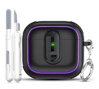 MHYALUDO pour Étui AirPods 4 avec Verrou, Protection avec Finition Métal Électroplaqué, Anti-Choc pour Étui AirPods 4ème Génération, Non Compatible avec Le Magnétique, Noir