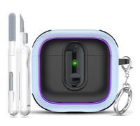 MHYALUDO pour Étui AirPods 4 avec Verrou, Protection avec Finition Métal Électroplaqué, Anti-Choc pour Étui AirPods 4ème Génération, Non Compatible avec Le Magnétique,Bleu Clair/Noir