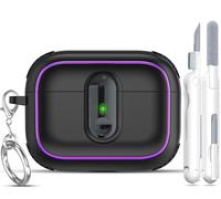 MHYALUDO pour Étui AirPods Pro 2 avec Protection Militaire Contre Les Chutes & Magnétique, Coque Anti-Choc pour AirPods Pro 2ème Génération avec Finition Métal Électroplaqué, Noir